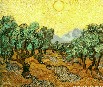 Картина Винсента Ван Гога: Оливковые деревья с желтым небом и солнцем